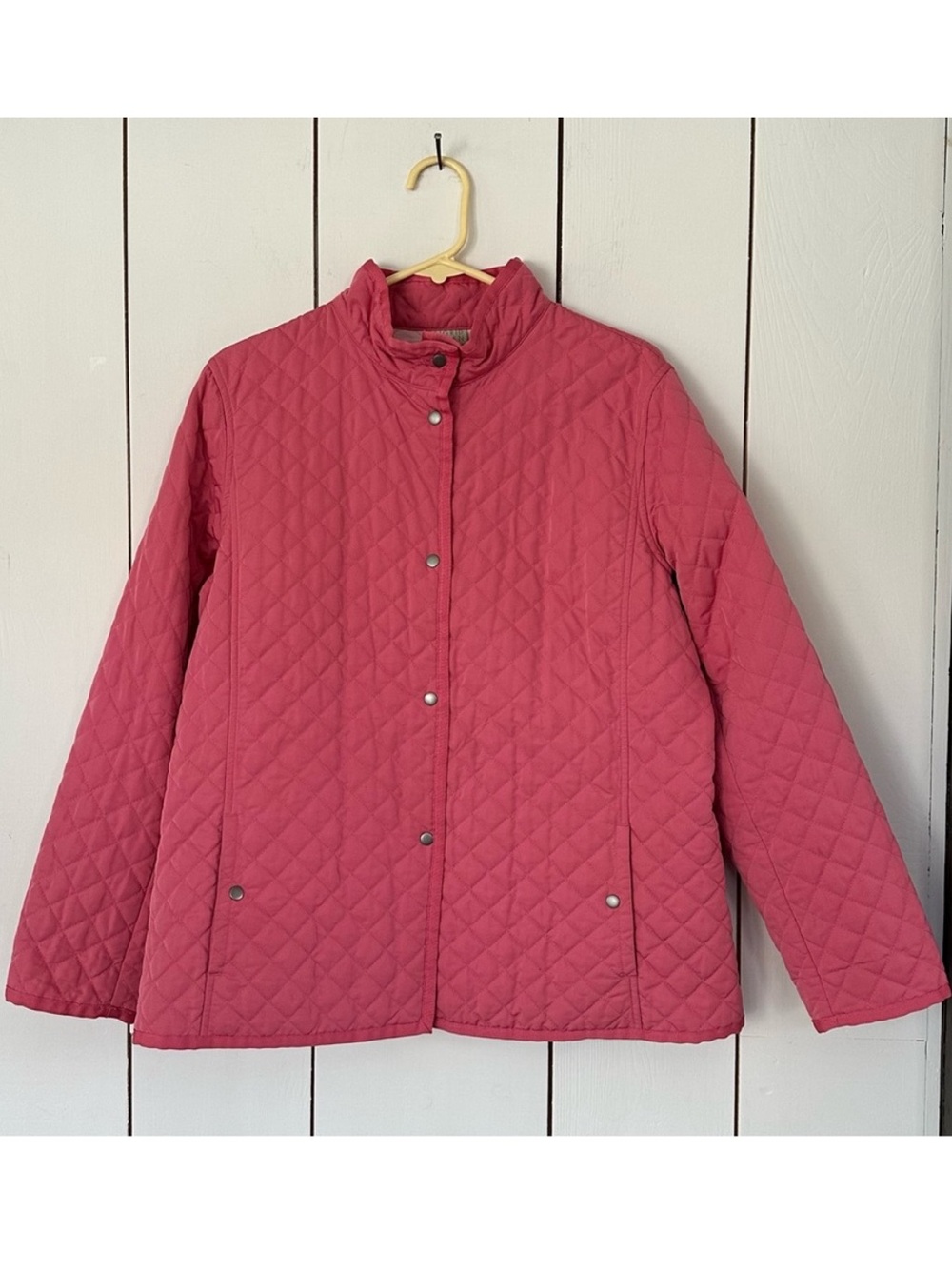 Vintage Sigrid Olsen Diamond Quilted Jacket L Pink Snap Button High Neck